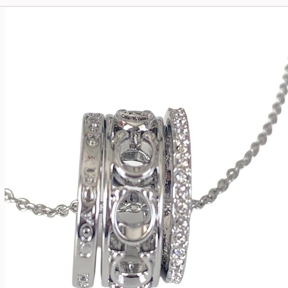 Authentic Coach New Silver Signature Metal Logo and Eternity Pave Pendant - Picture 1 of 6